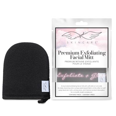 Seraphic Skincare Premium Exfoliating Facial Mitt - 100% Vegan Dual-Sided Face Mitten with Viscose &amp; Washcloth - Facial Scrub Pad for Gentle Cleansing &amp; Exfoliation - Natural Dead Skin Remover