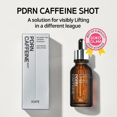 IOPE BIO-PDRN Caffeine Shot Face Serum - 38% Plant-based Vegan PDRN & 20,000ppm Caffeine, Lifting and Puffiness Reduction, Anti-Aging for Fine Lines & Wrinkle Care, Korean Skincare, 1.01 Fl Oz
