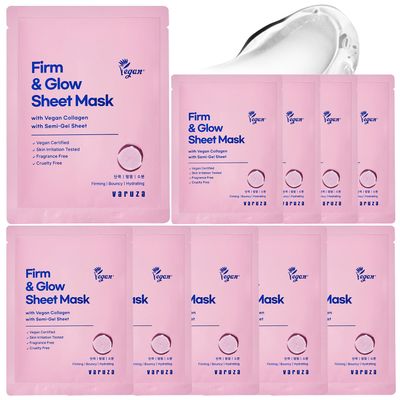 varuza Firm &amp; Glow Sheet Mask with Vegan Collagen Semi-Gel Sheet Biodegradable 100% Cellulose Semi-Gel Sheet for Anti-Aging Hydration Elasticity Peptide Complex-9