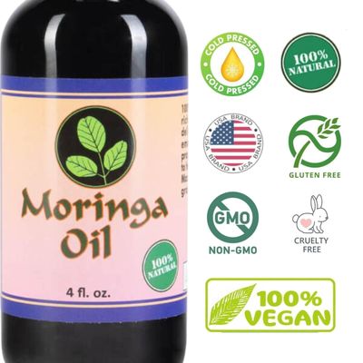 Moringa Energy Life Moringa Oil 4 oz - 100% Pure Moringa Seed Oil, Cold-Pressed for Face, Skin and Hair, Body, Oil