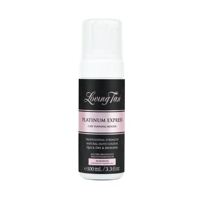Loving Tan Platinum 2 HR Express Mousse, Darkest Shade Yet - Streak Free, Professional Strength Sunless Tanner - 5+ Self Tan Applications per Bottle, Cruelty Free, Naturally Derived DHA, 3.3 Fl Oz