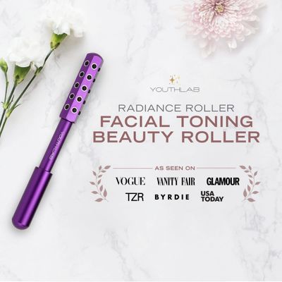 YouthLab Radiance Roller - Germanium Stone Uplifting Face Beauty Massage Tool /Roller/Wand for Skin Tightening/Firming, De-Puffing, Sculpt/Lift, Anti-Aging (Purple)