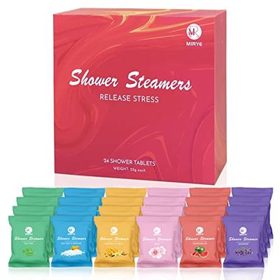 MR MIRYE Shower Steamers Aromatherapy for Women and Men, 24-Pack Organic Shower Bombs with Essential Oil, Rose, Watermelon, Tea Tree, Orange &amp; Vanilla, Sea Salt, Lavender Birthday Gifts for Women