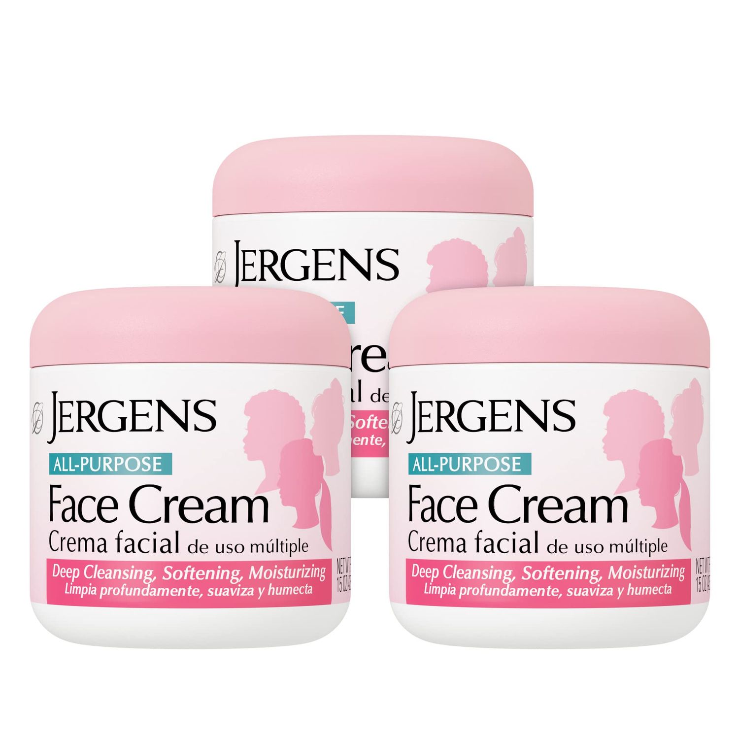 Jergens All Purpose Face Cream, Deep Cleansing Facial Cream, Makes Skin Smooth and Vibrant, 15 Oz, Pack of 3