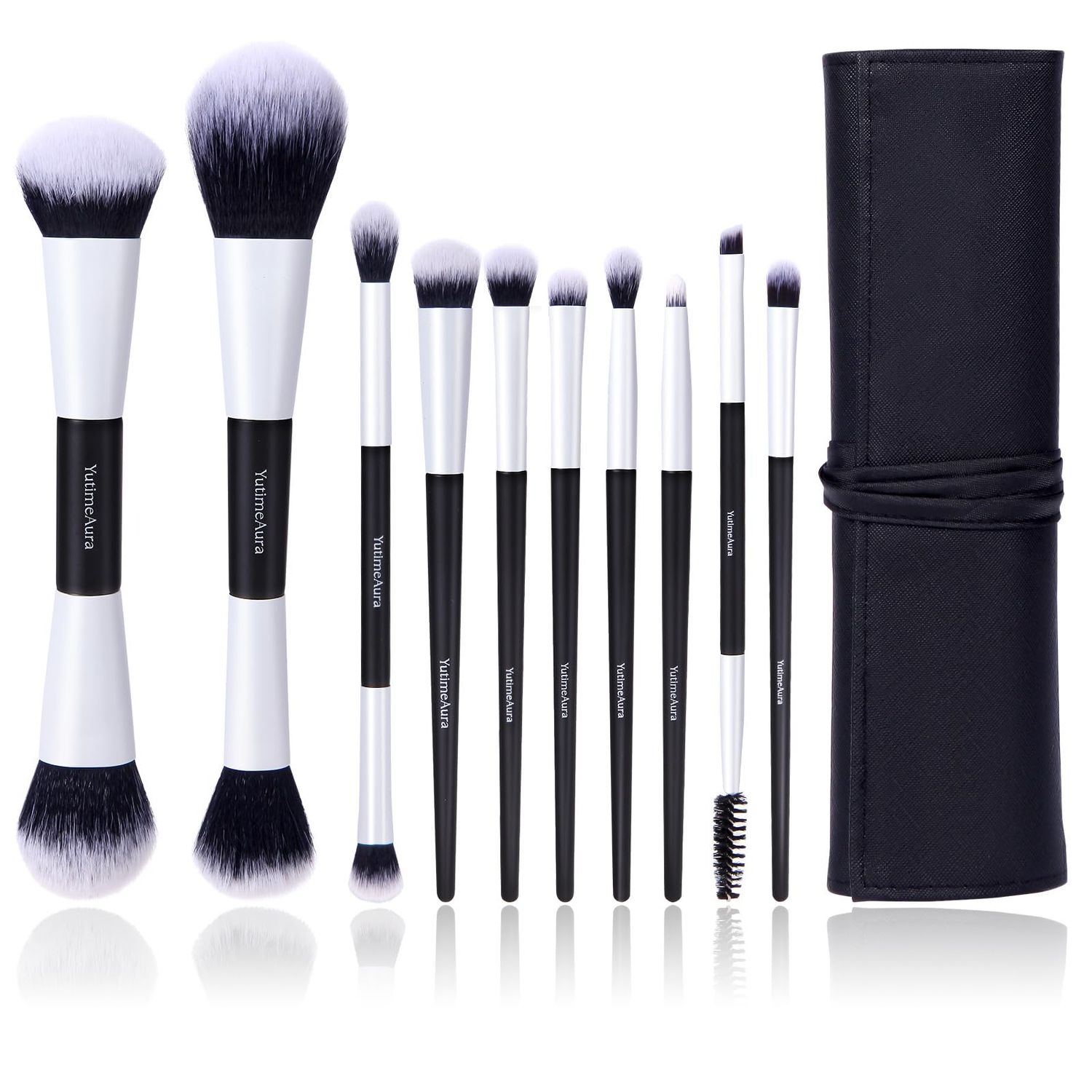 YutimeAura Makeup Brush Set 10pc, Dual-Ended Makeup Brushes For Bronzer, Contour, Eyeshadow, Blush, Concealer, Foundation