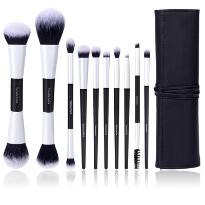 YutimeAura Makeup Brush Set 10pc, Dual-Ended Makeup Brushes For Bronzer, Contour, Eyeshadow, Blush, Concealer, Foundation