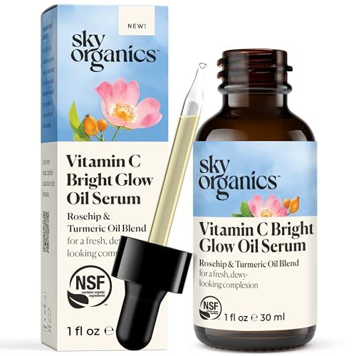 Sky Organics Bright Glow Face Serum, Vitamin C Serum, Rejuvenate Dull Skin, Hydrating, Promotes Brighter-looking Complexion, Skin Care with Vitamin E, Organic Jojoba Oil &amp; Rosehip Oil, 1 fl oz