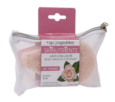 Spongeables Skinutrients Anti-Cellulite Body Wash in a Sponge, Spa Cellulite Massager, Reduce The Appearance Of Cellulite, Moisturizer and Exfoliator, English Rose, 1 Count