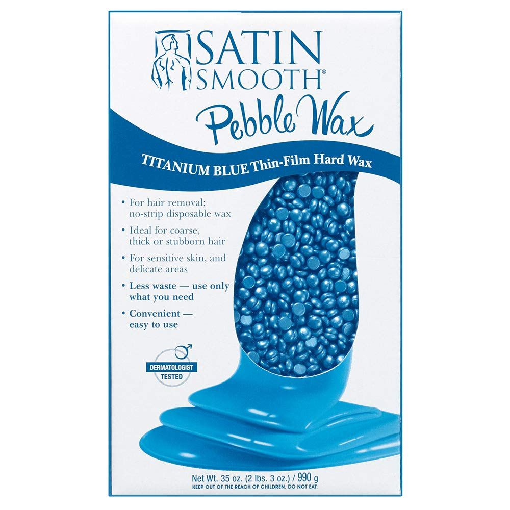 Satin Smooth Titanium Blue Hard Wax with Azulene Oil &amp; Vitamin E, Thin Film Pebble Wax for Coarse Hair, Brazilian Bikini Waxing, Ideal for Sensitive Skin, Hair Removal Wax, 35oz