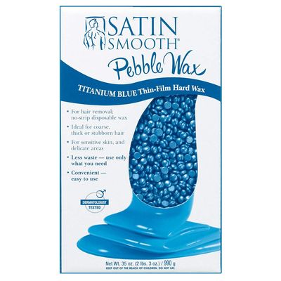 Satin Smooth Titanium Blue Hard Wax with Azulene Oil &amp; Vitamin E, Thin Film Pebble Wax for Coarse Hair, Brazilian Bikini Waxing, Ideal for Sensitive Skin, Hair Removal Wax, 35oz