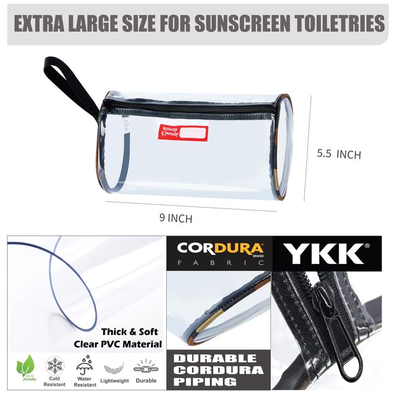 Rough Enough Clear Toiletry Bag Sunscreen Cosmetic Bag Large for Family Beach Long Travel Trip Journey Small Skincare Equipment Storage