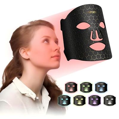 Red Light Therapy for Face, Led Face Mask Light Therapy, 7 Colors LED Face Mask Light Therapy At Home, Black