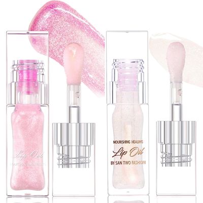 Tnoctuh 2 PCS Magic Color Changing Lip Oil, Lip Oil Color Changing Hydrating Lip Gloss, Magic Big Brush Warm Change Color Changing Lip Gloss, Lip Changing Oil Long Lasting Shimmery