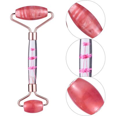 rockcloud Crystal Stone Jade Roller Massager for Face Eye Neck Facial Skin Care Tool Anti-Aging for Slimming &amp; Firming, Cherry Quartz