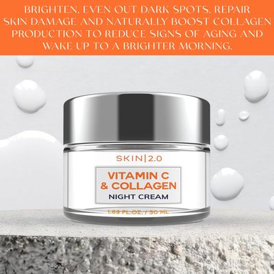 Skin 2.0 Korean Vitamin C &amp; Collagen Face Moisturizer - Dermatologist Tested, Skin Tightening, Brightening - Anti-Aging, Clean Beauty, Cruelty-Free Korean Skincare for All Skin Types - 1.69 oz