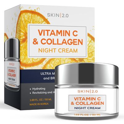 Skin 2.0 Korean Vitamin C &amp; Collagen Face Moisturizer - Dermatologist Tested, Skin Tightening, Brightening - Anti-Aging, Clean Beauty, Cruelty-Free Korean Skincare for All Skin Types - 1.69 oz
