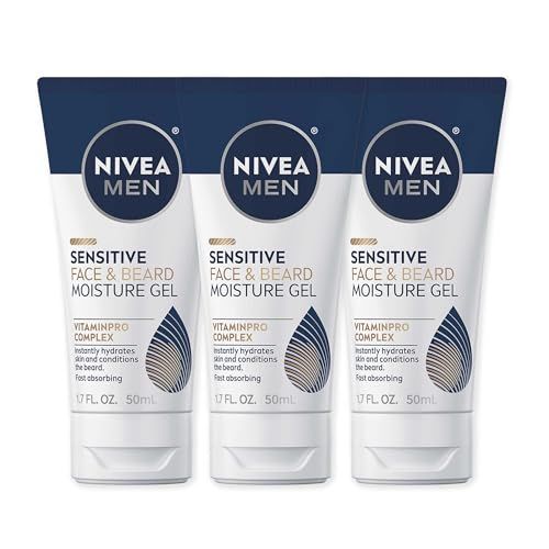 Nivea Men Sensitive Face and Beard Moisture Gel, Gentle Face and Beard Moisturizer for Men Instantly Hydrates Skin and Conditions Beards, 1.7 Fl Oz Tube, Pack of 3