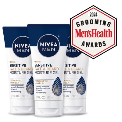 Nivea Men Sensitive Face and Beard Moisture Gel, Gentle Face and Beard Moisturizer for Men Instantly Hydrates Skin and Conditions Beards, 1.7 Fl Oz Tube, Pack of 3