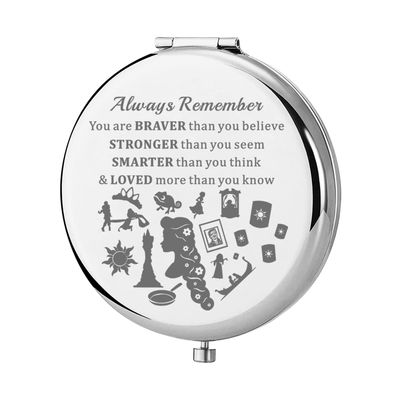 KEYCHIN Rapunzel Pocket Mirror Princess Tangled Fan Gifts You are Braver Stronger Than You Think Compact Makeup Mirror for Women Girl Teenager (Rapunzel-S)