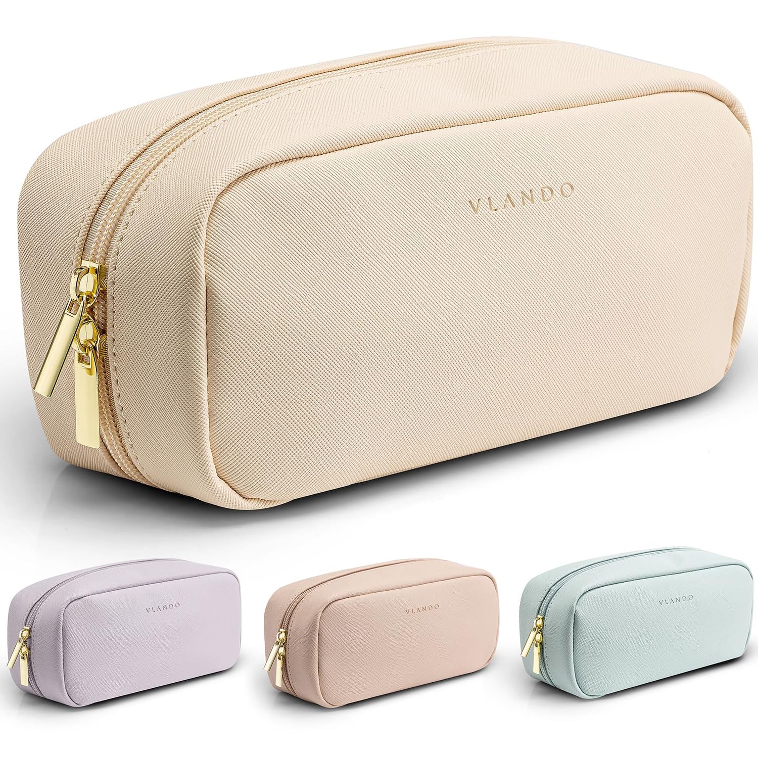 Vlando Small Makeup Bag,Makeup Pouch,Travel Makeup Organizer Bag Valentines Gifts for Women Purse Travel Accessories Toiletry Bag Skincare Bag-White