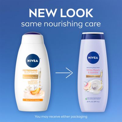 NIVEA White Peach and Jasmine Body Wash with Nourishing Serum, 20 Fl Oz