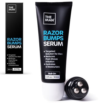 The Man Razor Bumps Serum - Ingrown Hair Treatment for Men - Razor Bump Solution for Face &amp; Body - After Shave &amp; Razor Burn Treatment - Metal Roll On Soothes the Skin &amp; Calms Irritation (3.5fl.oz)
