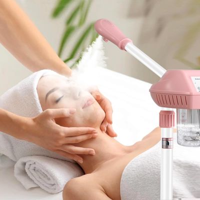 Professional Facial Steamer, Facial Steamer on Wheels, Ozone Facial Steamer, Standing Face Steamer, SPA Facial Steamer for Salon and at Home Use, Touch Control, Timing Function, Pink