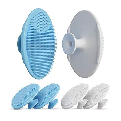 Truly Clear Exfoliate Pads - Foodgrade Silicone Facial Scrubber - Gentle Exfoliator for Sensitive Skin, Cleansing Brush - Soft Bristles, Removes Blackheads, Whiteheads - 2xBlue 2xWhite (4 Packs)