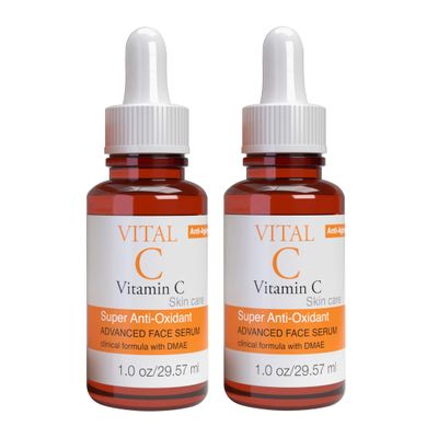 Vital-C Vitamin C Serum for Face | Light Moisturizer | Skin Firming | Boosts Collagen | Boost Skin Collagen, Hydrate &amp; Plump Skin, Anti Aging, Wrinkle &amp; Antioxidant Face Serum, 1+1 Fl Oz (Pack of 2)