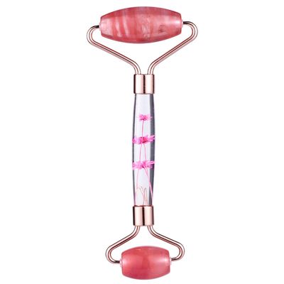 rockcloud Crystal Stone Jade Roller Massager for Face Eye Neck Facial Skin Care Tool Anti-Aging for Slimming &amp; Firming, Cherry Quartz