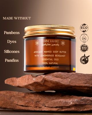 Jasmine Karamel Natural, Organic Mango, Avocado Body Butter, Premium Grade, Botanical Power, Vegan, Chemical Free, Deep Hydration, Non-Greasy, All Skin Types, Scented with Lemongrass &amp; Bergamot Oils