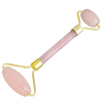 rockcloud Natural Crystal Stone Roller Massager Double Neck Face &amp; Neck Massage Therapy Anti-Aging Wrinkle Healing Slimming Skincare Tool,Rose Quartz