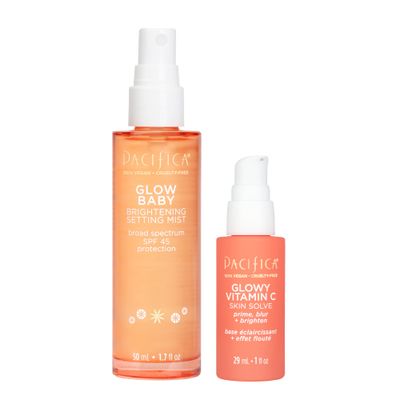 Pacifica Beauty Glow Baby Brightening Setting Mist &amp; Glowy Vitamin C Skin Solve Set, Skincare, Suncare, SPF 45, UVA/UVB, Blue Light Protection, Primer, Vegan, 1.7 fl oz and 1 fl oz (Set of 2)