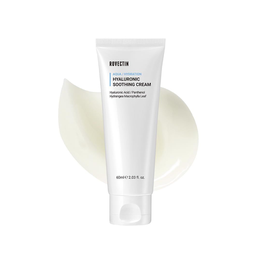 ROVECTIN Aqua Hyaluronic Soothing Cream - Skin Barrier Repair with Astaxanthin, Hyaluronic Acid, Niacinamide | Intense Hydrating Cream | Fragrance Free, Vegan, Korean Skincare (2.03 fl oz)