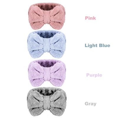 Senkary 4 Pack Bow Makeup Headband Microfiber Spa Headbands Towel Headband Soft Puffy Washing Face Headband for Women Girls Shower Bath Skincare (Pink, Light Blue, Purple, Gray)