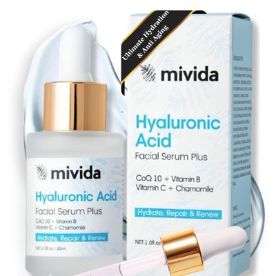 Ultimate Hydration &amp; Anti-Aging Hyaluronic-Acid Facial Serum | with CoQ10, Vitamin B, Vitamin C &amp; Chamomile Extract | Soothing, Plumping &amp; Renewing | For Sensitive Skin, All Skin Types | 1 fl oz