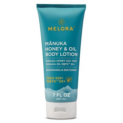 MELORA Manuka Honey Body Lotion (7oz), Moisturizing Lotion with Soothing Manuka Honey &amp; Oil for Dry, Very Dry, Sensitive, or Aging Skin - Manuka Honey Cream Moisturizer for Women &amp; Men