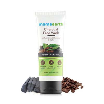 Mamaearth Activated Charcoal Face Wash for Oily Skin | Deep Cleansing &amp; Purification with Coffee | Controls Excess Oil, Sebum &amp; Unclog Pores | 3.38 Fl Oz (100ml)