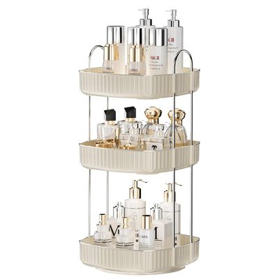 YCIA&amp;DONE 360 Rotating Makeup Organizer for Vanity, 2 Tiers New Square Shaped Cosmetics Organizer, Bathroom Organizer Countertop, Perfume Stand Tray, Skincare Organizers, Warm White