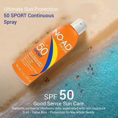 NO-AD SPORT SPF 50 Sunscreen Spray | Non-Greasy, Waterproof and Non toxic Sunscreen | Body Sunscreen | Suitable for All Skin Types | Broad Spectrum Protection for Active Lifestyles | 9 oz | Pack of 2
