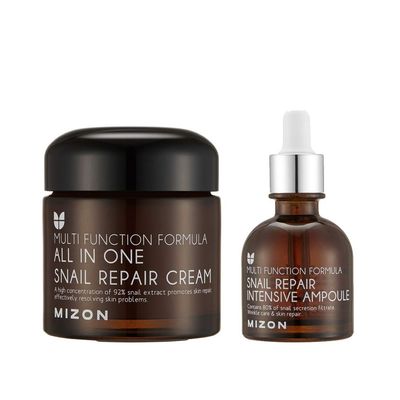 MIZON All in One Snail Repair Cream and Snail Repair Intensive Ampoule Korean Skincare Set