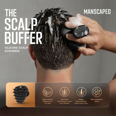 MANSCAPED The Scalp Buffer Mens Silicone Head Scrubber - Premium Cleansing &amp; Exfoliating Hair Brush, Ergonomic Handheld Design for Gentle Scalp Massage (1-Pack)