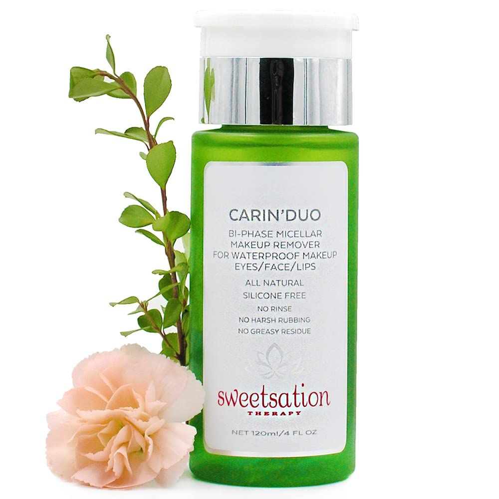 Sweetsation Therapy YUNASENCE CARINDUO Bi-Phase Micellar Makeup Remover for Regular and Waterproof Makeup. Eyes/Face/Lips, 4oz. 100% Natural. Silicone free. Cyclopentasiloxane free.