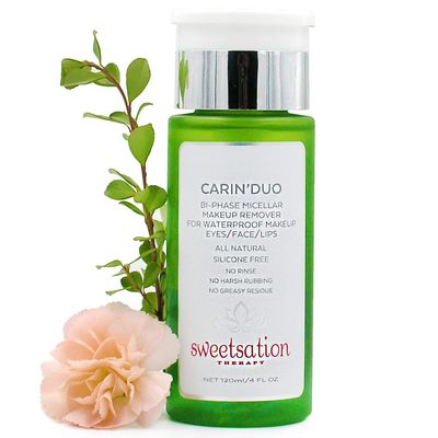 Sweetsation Therapy YUNASENCE CARINDUO Bi-Phase Micellar Makeup Remover for Regular and Waterproof Makeup. Eyes/Face/Lips, 4oz. 100% Natural. Silicone free. Cyclopentasiloxane free.