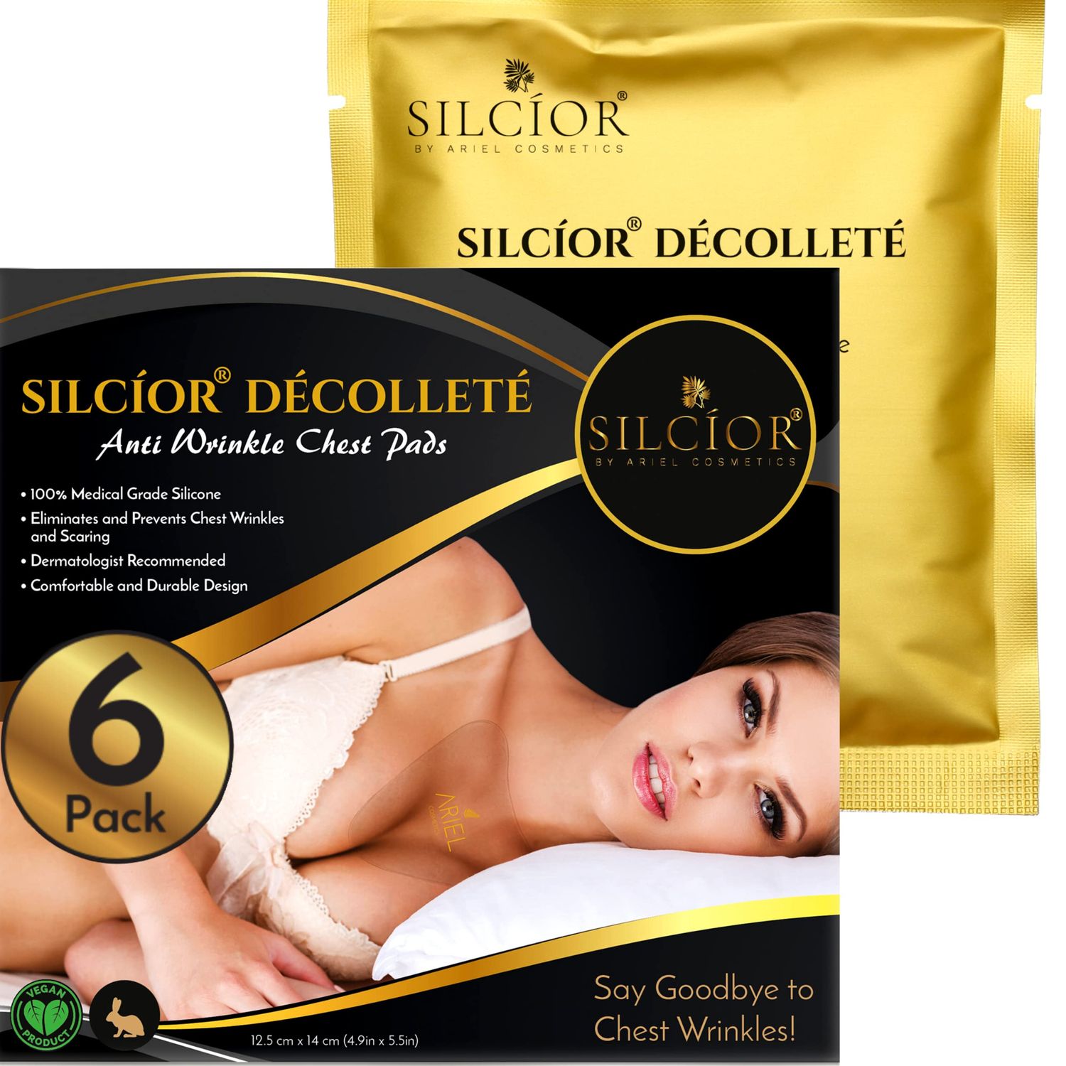 SILCOR 6 PACK Anti Wrinkle Chest Pads, Decollete Pads for Chest Wrinkles, 2 Silicone Chest Wrinkle Pads, Reusable Silicon Chest Patches, Wrinkle Sleeping Pads, Cruelty-free (6 Pack)
