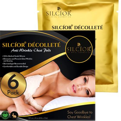 SILCOR 6 PACK Anti Wrinkle Chest Pads, Decollete Pads for Chest Wrinkles, 2 Silicone Chest Wrinkle Pads, Reusable Silicon Chest Patches, Wrinkle Sleeping Pads, Cruelty-free (6 Pack)
