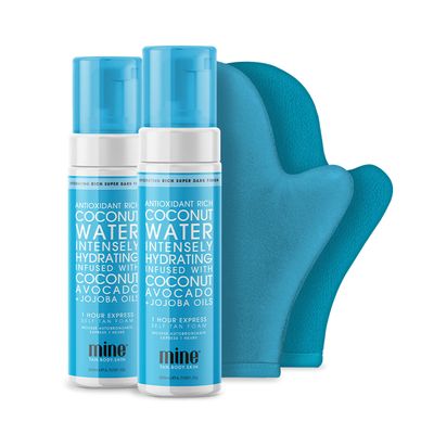 MineTan Self Tanner Kit - Coconut Water Self Tan Foams with Self Tanning Mitt Applicator + Exfoliating Mitt, Clean Self Tanner with Antioxidants, Vegan, Cruelty Free, No Fake Tan Smell, Orange Tones