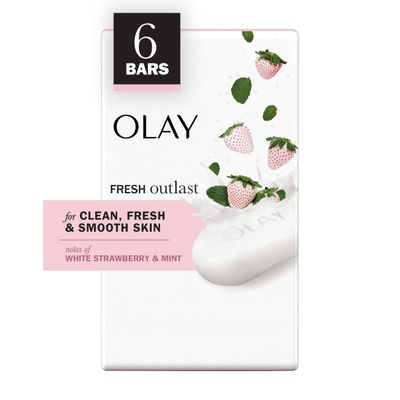 Olay Fresh Outlast Notes Of Cooling White Strawberry &amp; Mint Beauty Bar, 4 oz, 6 count