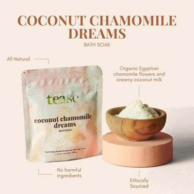 Tease Tea Chamomile Bath Salt - Coconut Chamomile Dreams Bath Soak, Hydrating and Moisturizing Bath Soak, Organic Bubble Bath for Women with Coconut Oil and Chamomile Oil