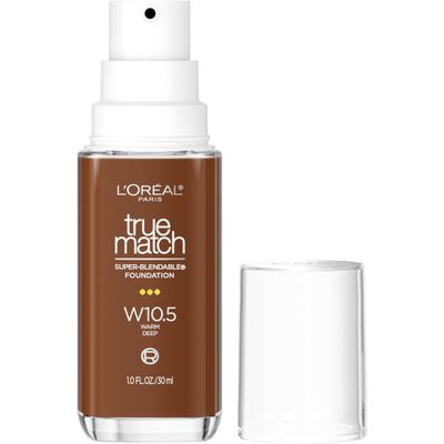 LOral Paris True Match Super-Blendable Foundation, Medium Coverage Liquid Foundation Makeup, W10.5, Deep, 1 Fl Oz